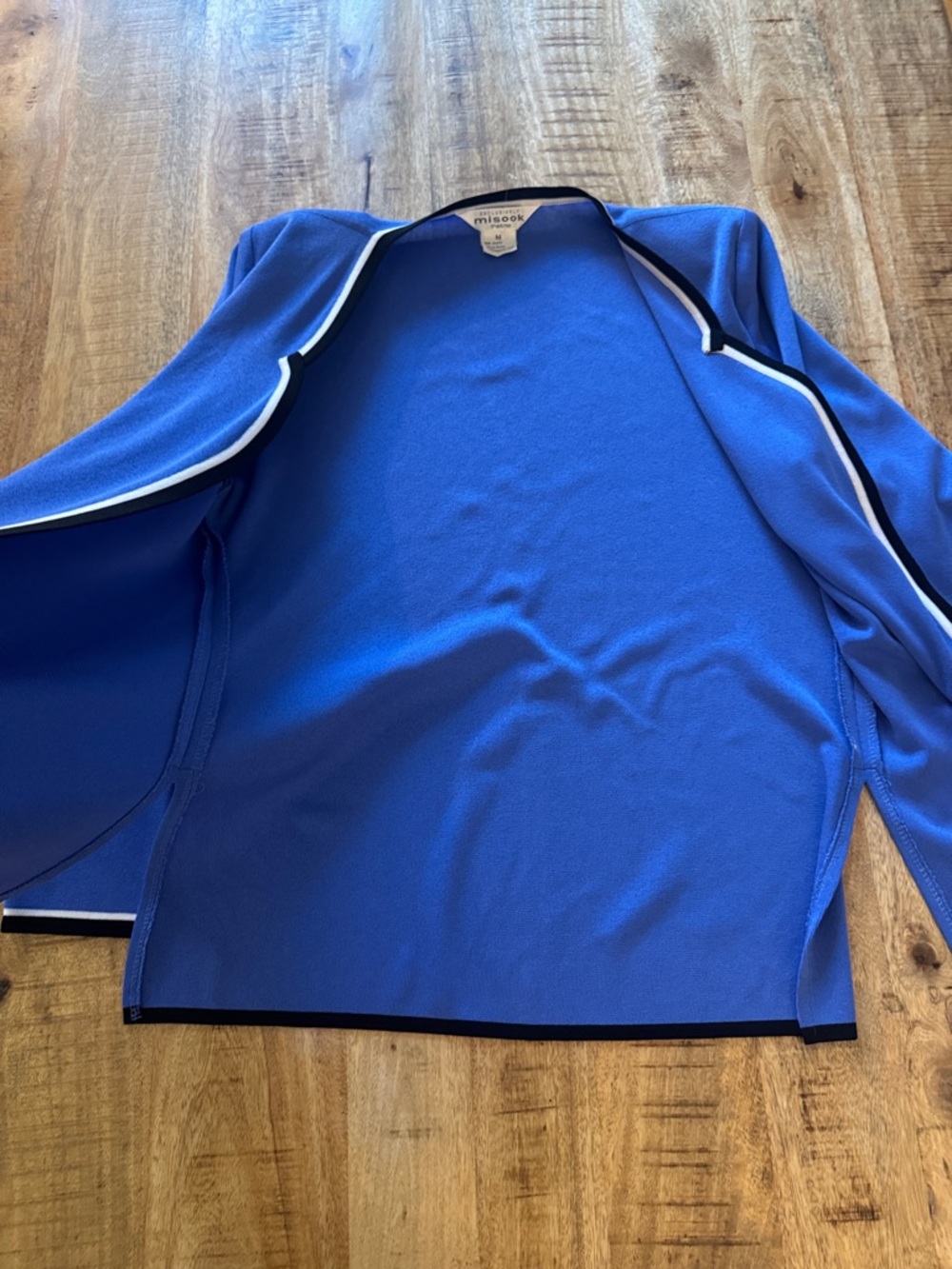 Exclusively Misook Petite Royal Blue Cardigan with Black & White Trim Medium - Picture 6 of 8